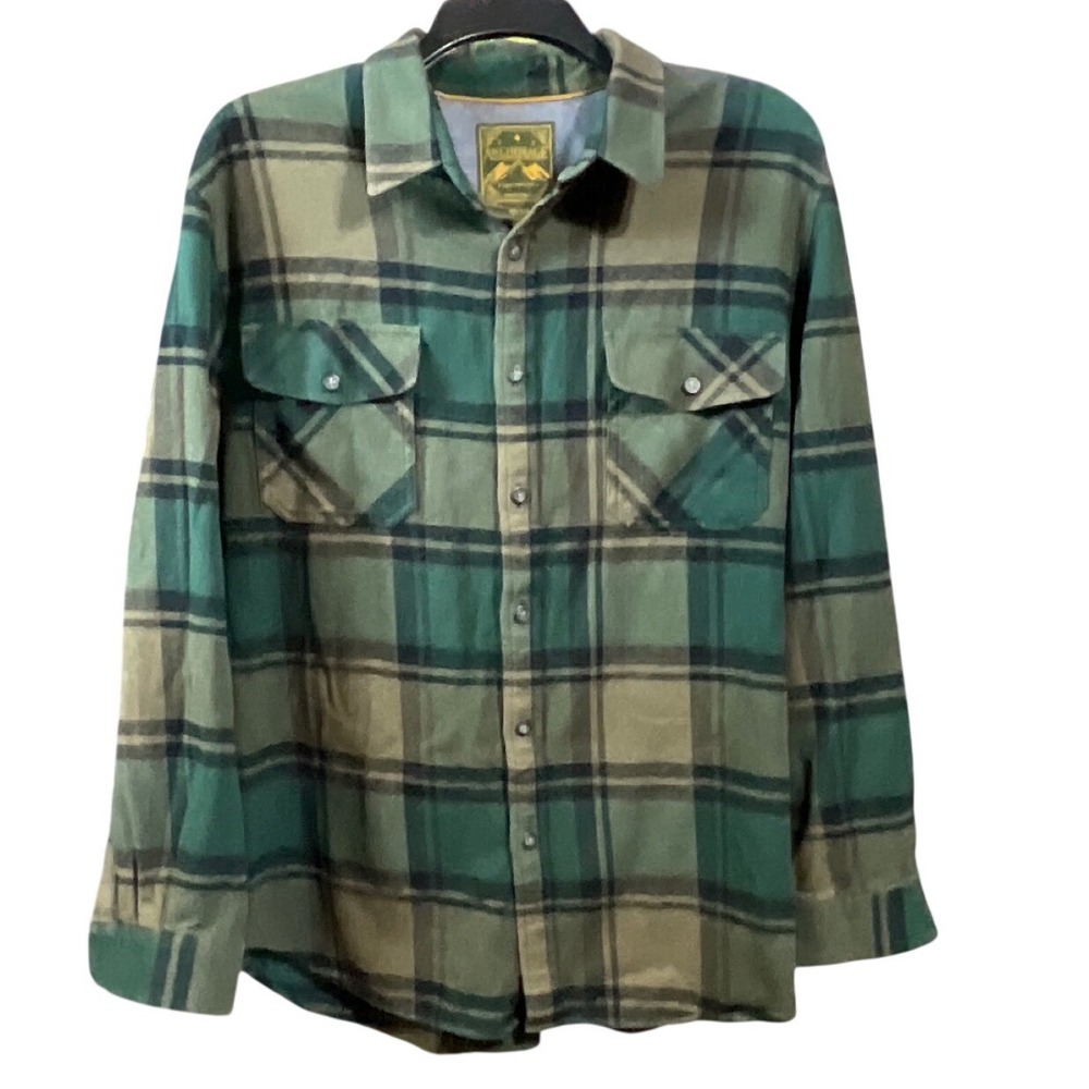 Anchorage Men XXL Green Brown Plaid Flannel Shirt Workwear‎ Rugged Outdoor
